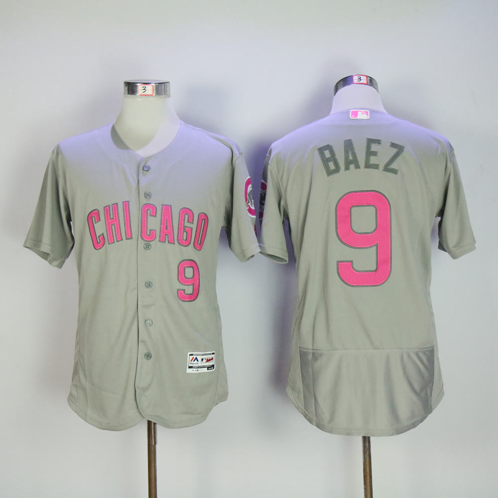 Men Chicago Cubs #9 Baez Grey Mothers Edition MLB Jerseys